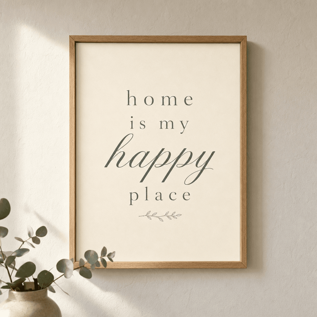Home Is My Happy Place Wall Art, shown framed