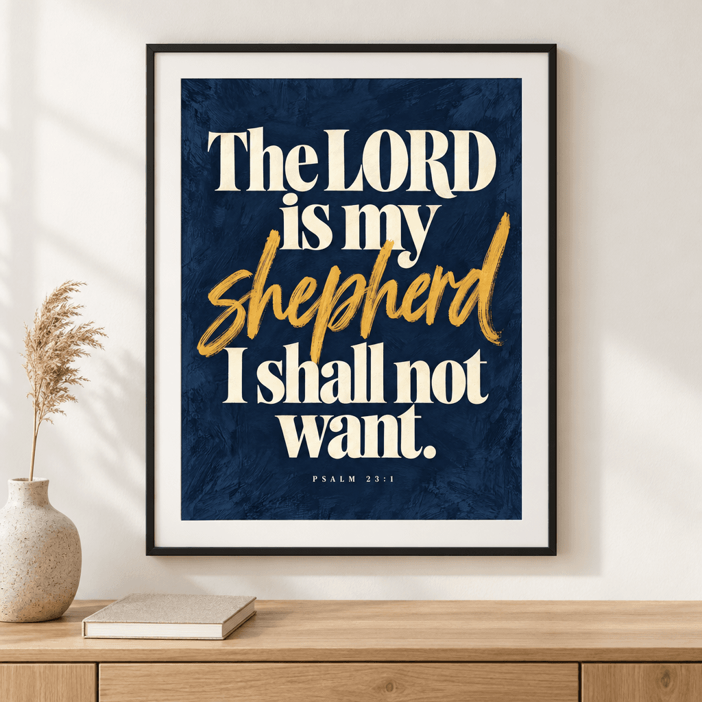 Psalm 23 Scripture Wall Art, shown framed