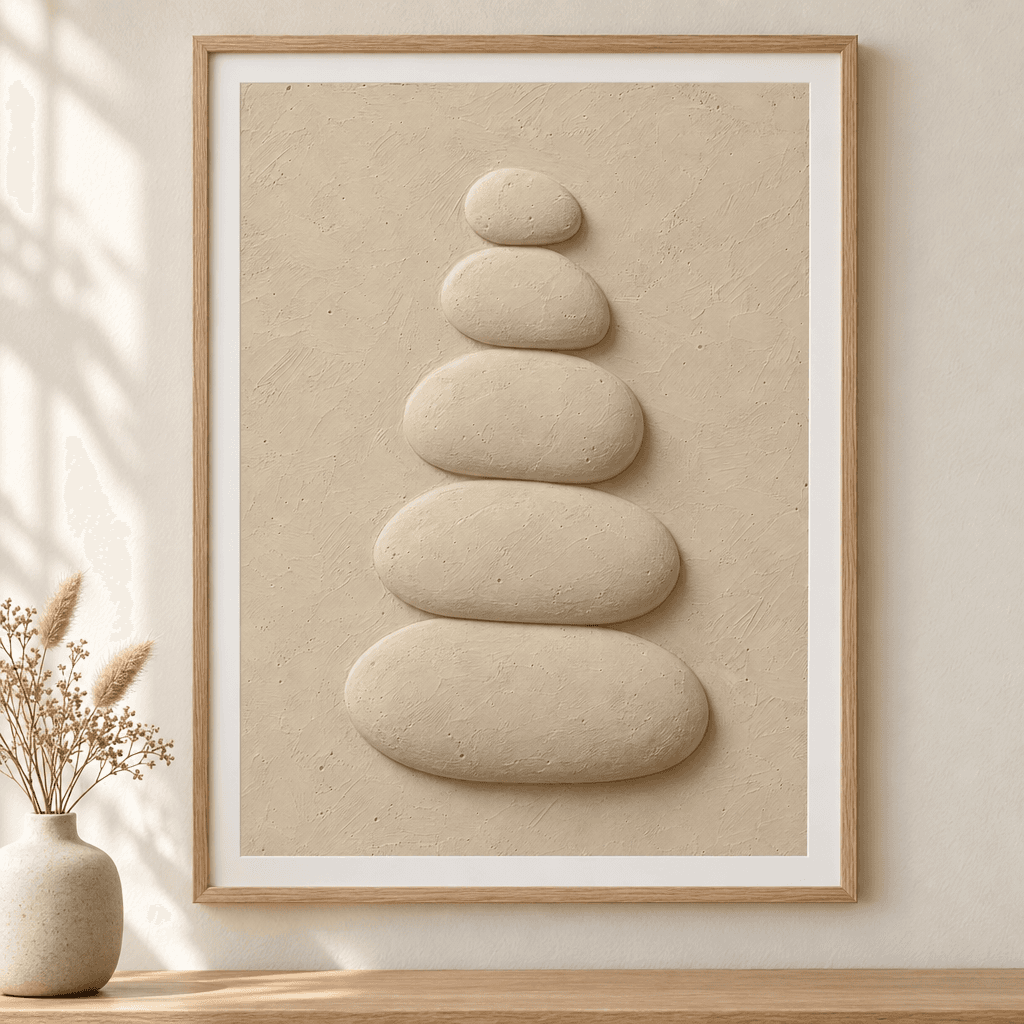 Pebble Stack Textured Wall Art, shown framed
