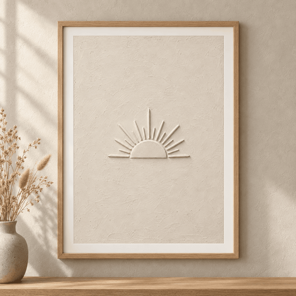 Sun Relief Textured Wall Art, shown framed