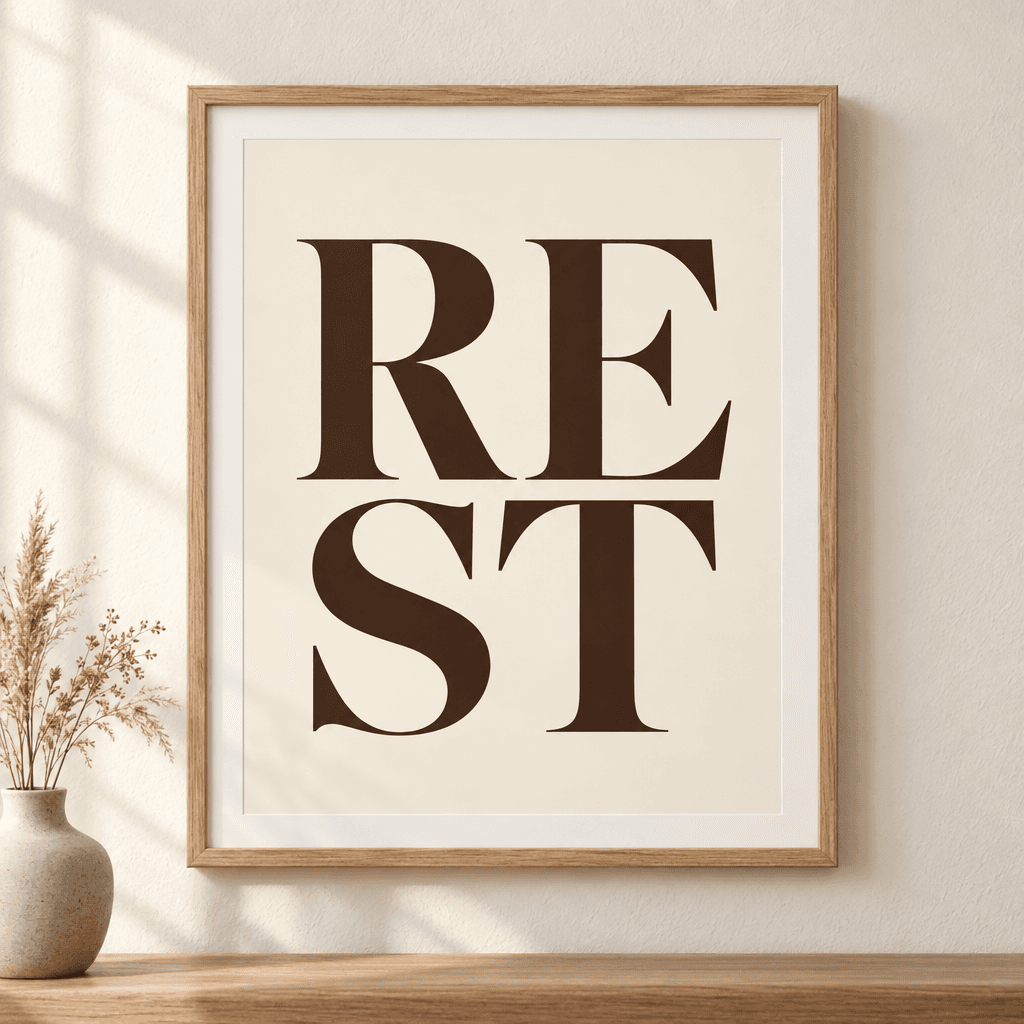 Rest Neutral Wall Art, shown framed
