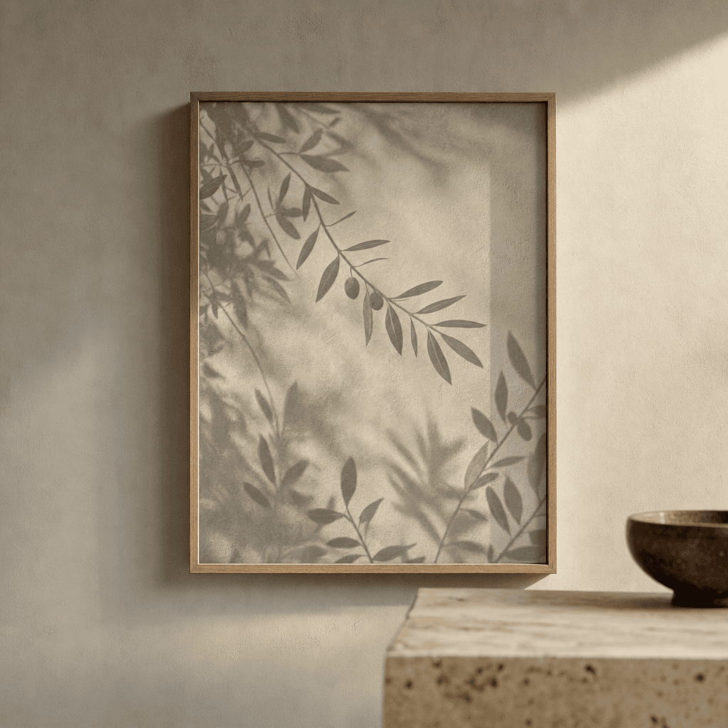 Olive Shadow Boho Wall Art, shown framed