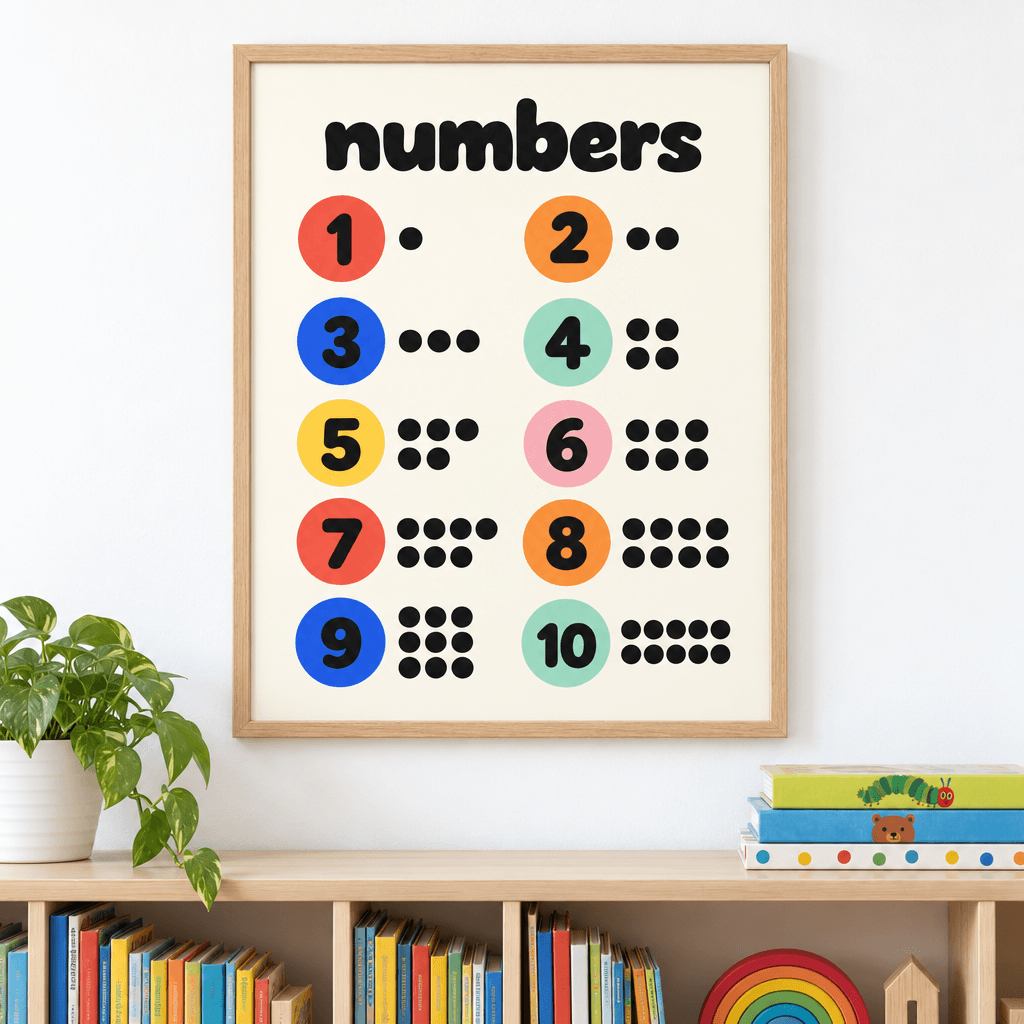 Numbers 1 to 10 Classroom Decor, shown framed