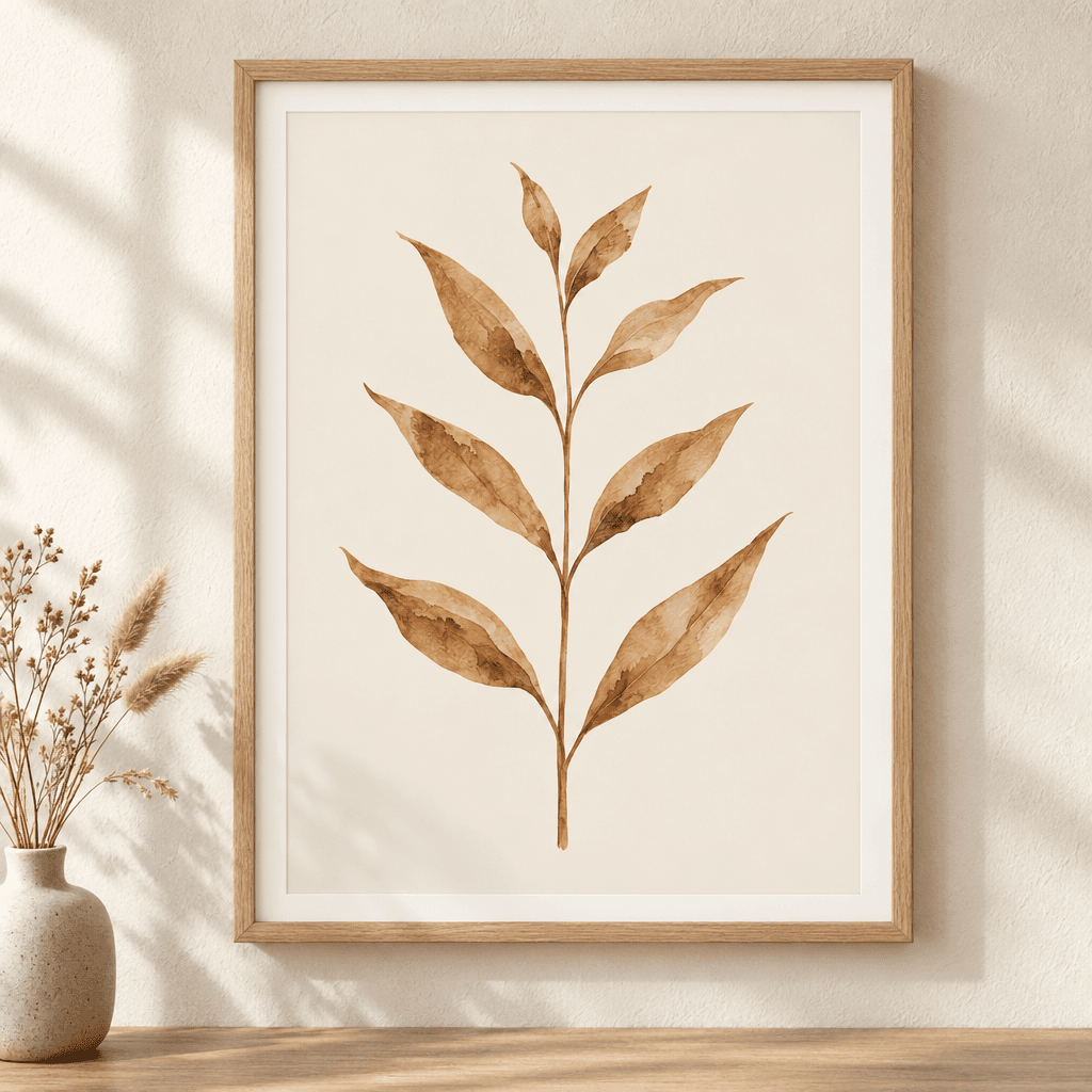 Brown Leaf Neutral Wall Art, shown framed