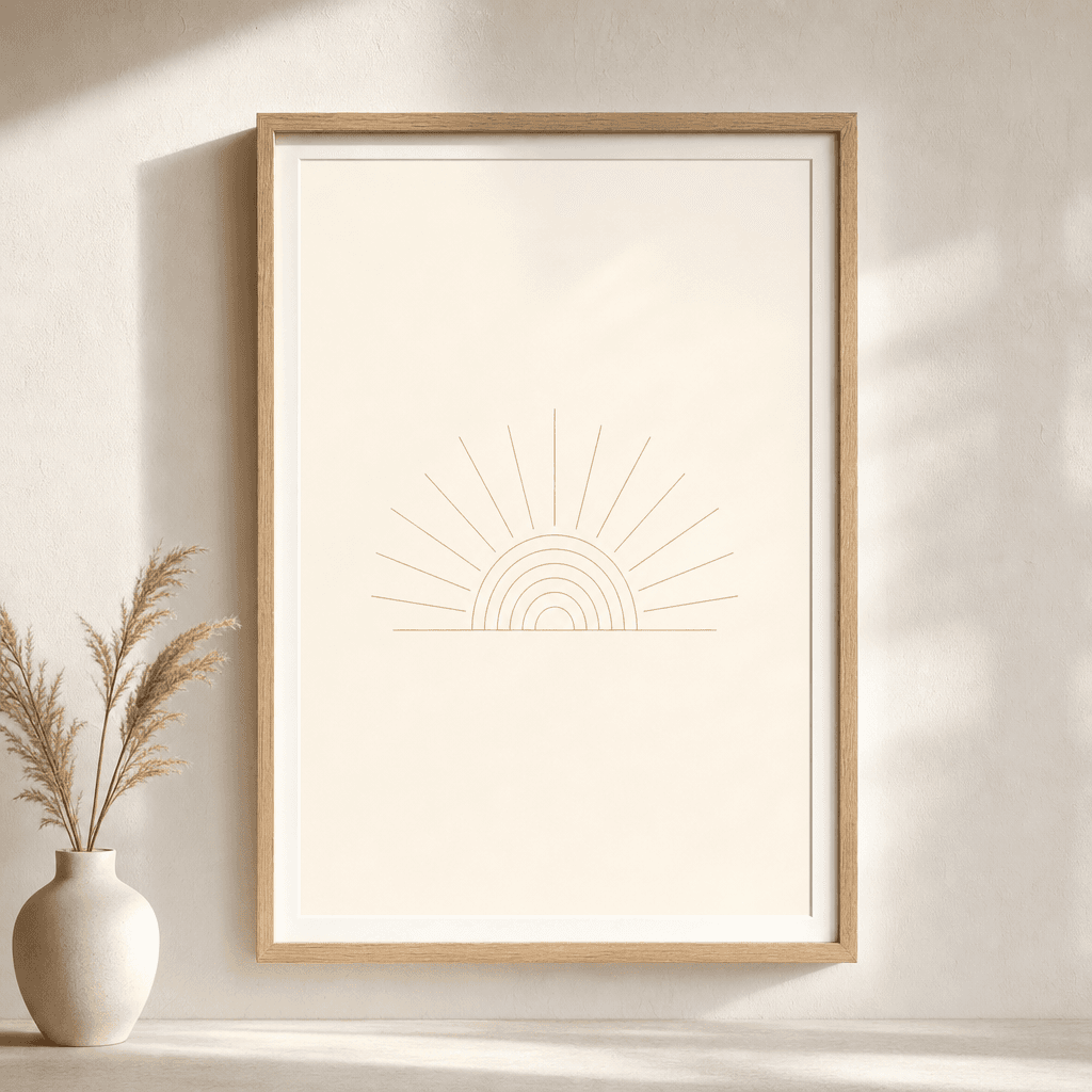 Sun Lines Boho Wall Art, shown framed