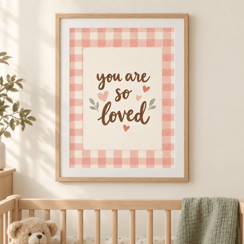 You Are So Loved Nursery Wall Art, shown framed