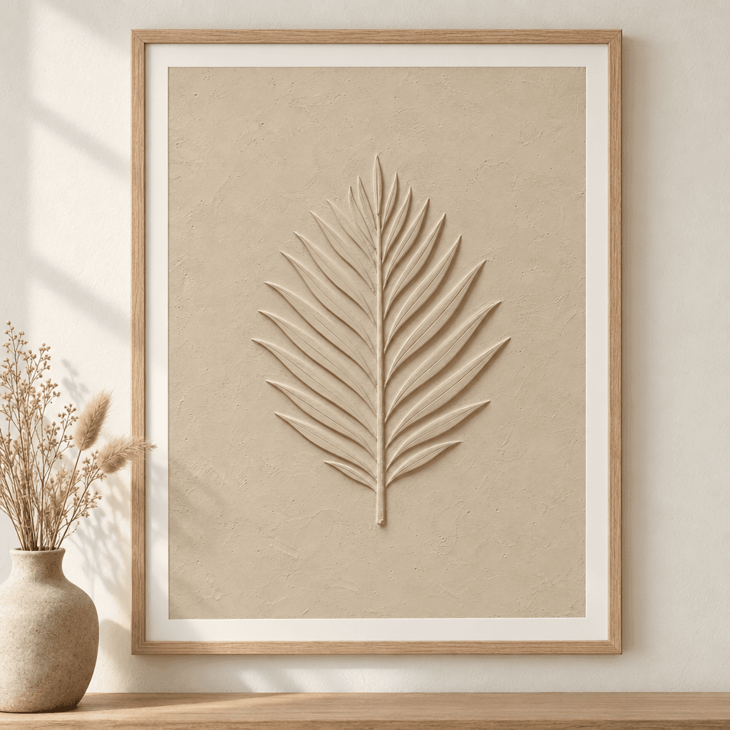 Palm Relief Textured Wall Art, shown framed