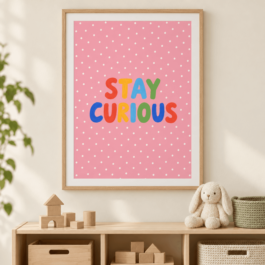Stay Curious Playroom Wall Art, shown framed