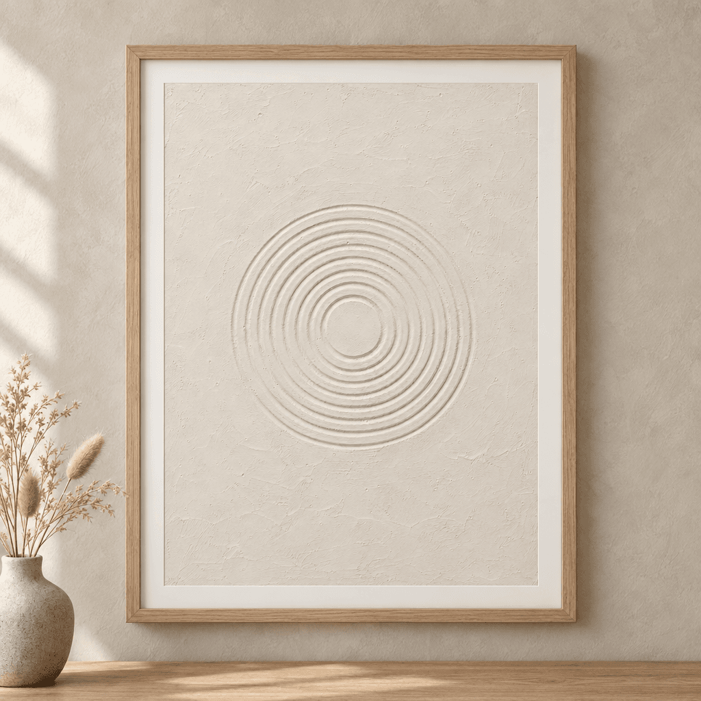Raked Circles Textured Wall Art, shown framed