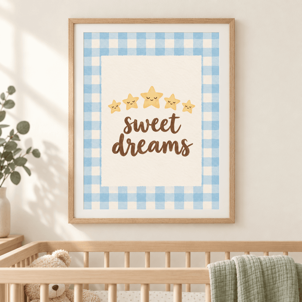 Sweet Dreams Nursery Wall Art, shown framed