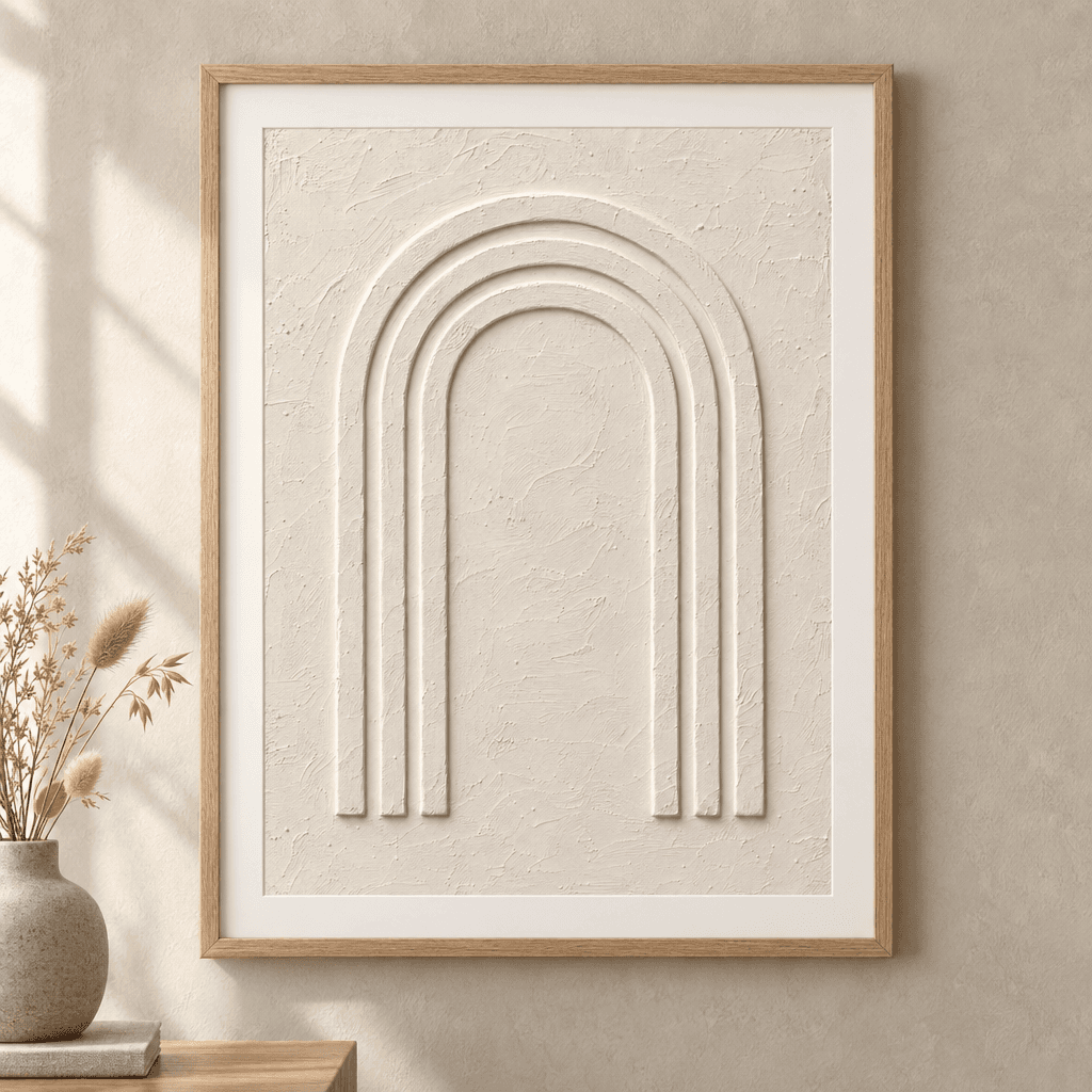 Plaster Arch Textured Wall Art, shown framed