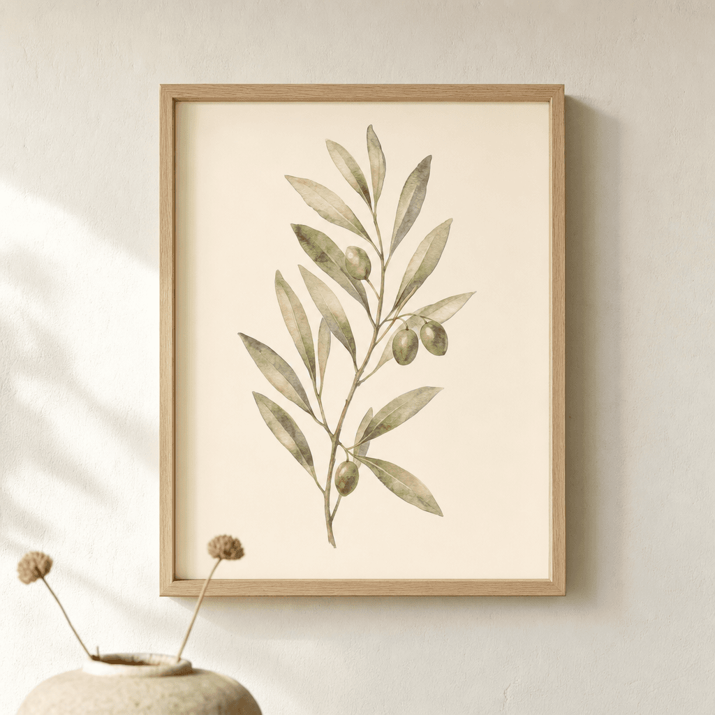 Olive Branch Boho Wall Art, shown framed