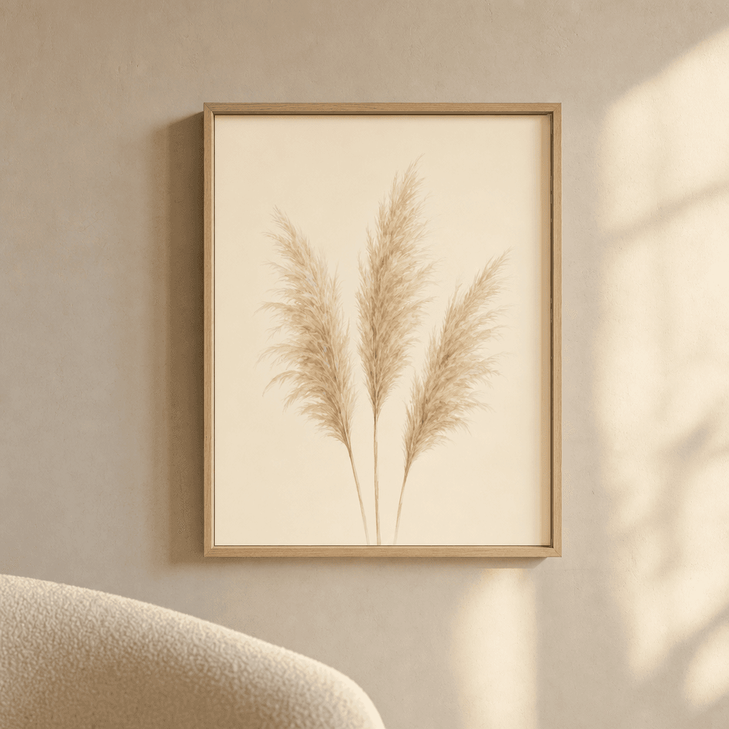 Pampas Grass Boho Wall Art, shown framed