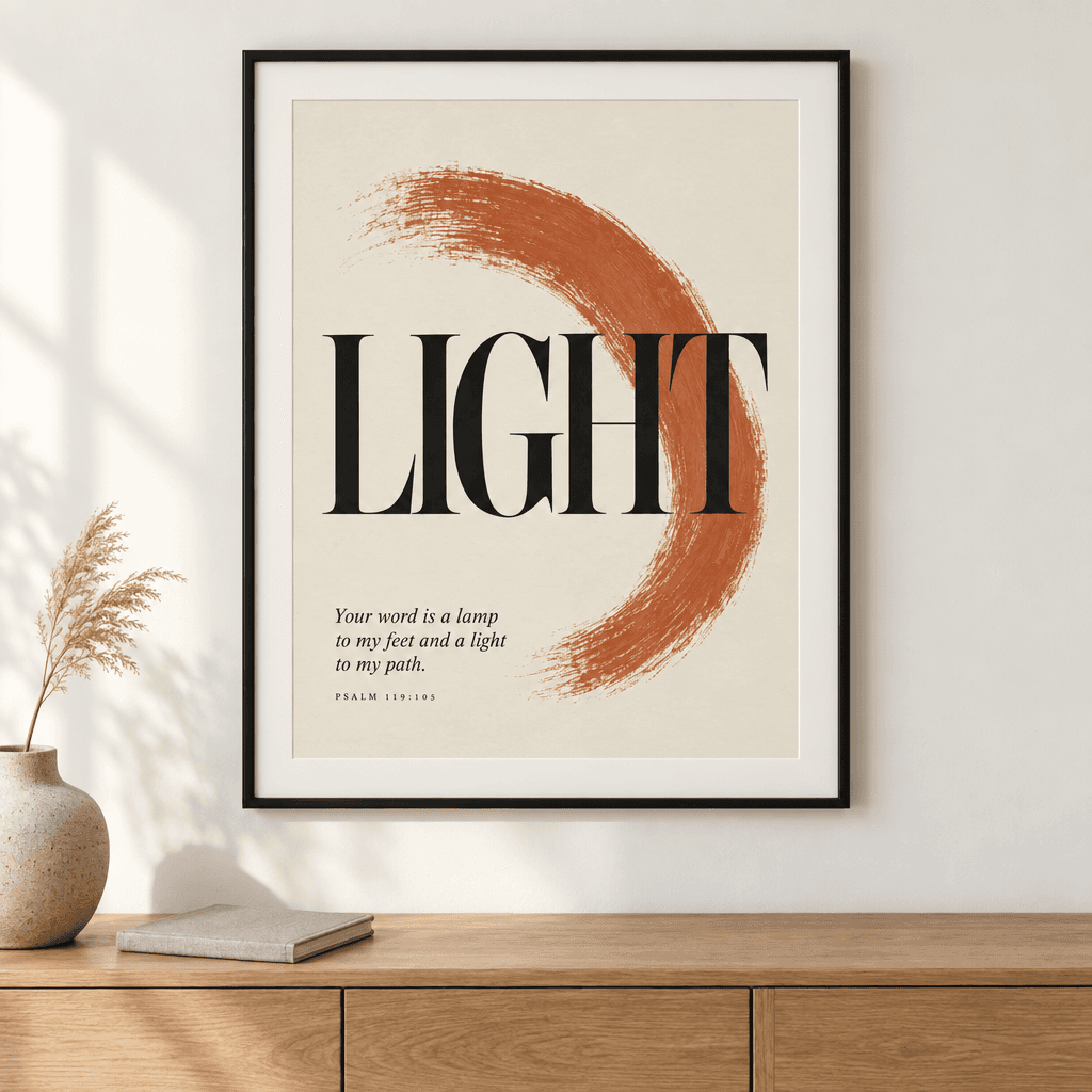 Lamp and Light Scripture Wall Art, shown framed